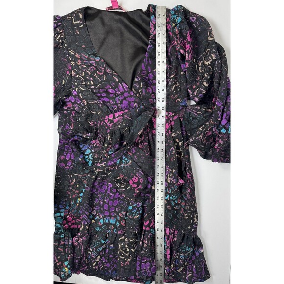 Betsey Johnson Dress Womens 4 Black Multicolor Animal Print Ruffle Bell Sleeve - Picture 13 of 16